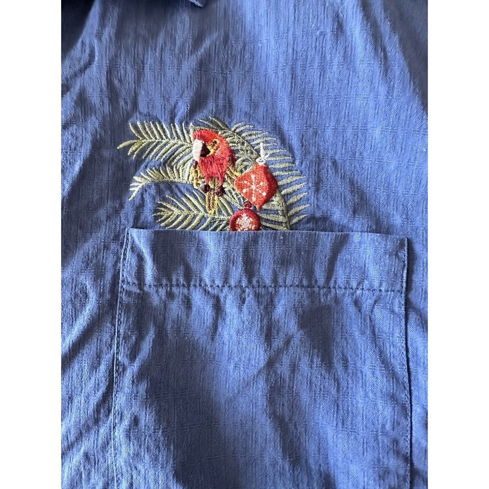 Tommy Bahama Shirt Mens XXL Button Up Oh Tan and Palm Tiki Girls Silk Blue - Picture 4 of 16